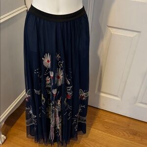 Floral Embroidered Navy tulleMaxi Skirt new with tags